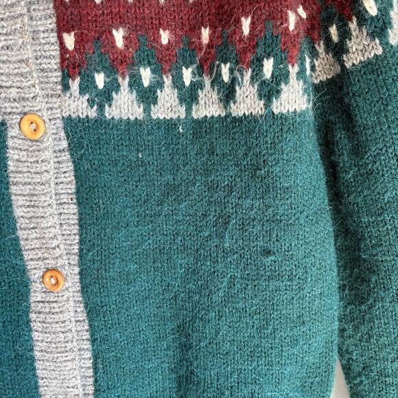 THE ALPACA CONNECTION Women's Med Green Cardigan Cottagecore Soft Geometric - Picture 12 of 12